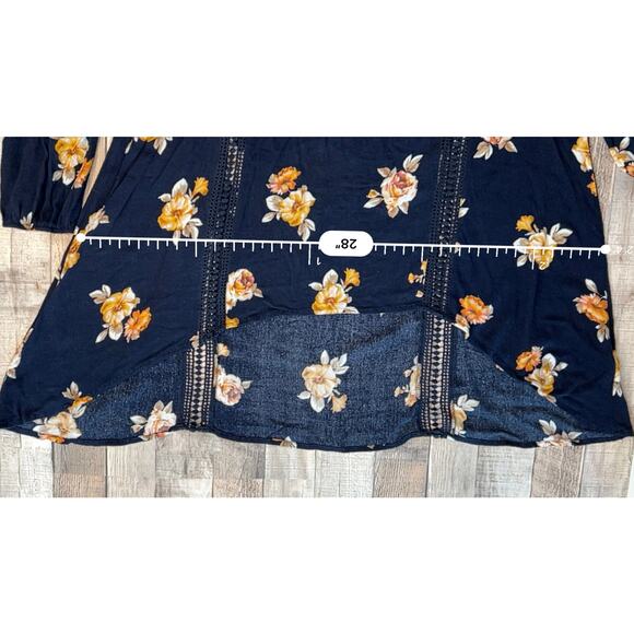 Blu Pepper Asymmetrical Boho Lace Insets‎ Blue Floral Blouse LARGE Cottagecore - Picture 9 of 12